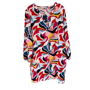 Pink Long Sleeve Scoop Neck Resort Dress